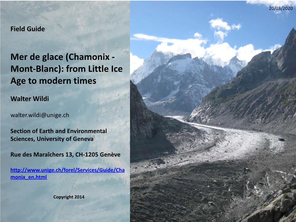 Mer De Glace (Chamonix - Mont-Blanc): from Little Ice Age to Modern Times