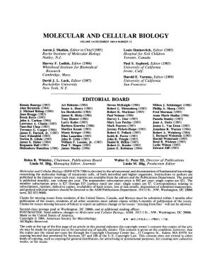 Molecular and Cellular Biology Volume 4 - December 1984 C Number 12