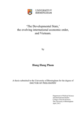 The Developmental State,’ the Evolving International Economic Order, and Vietnam