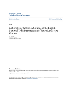 A Critique of the English National Trust Interpretation of Stowe Landscape Garden Sarah Whitney Claremont Mckenna College