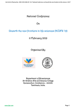 National Conference on Unearth the New Frontiers in Life Sciences -2019”