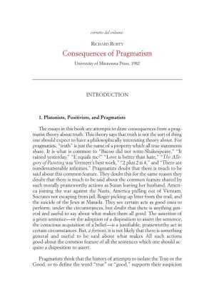 Consequences of Pragmatism University of Minnesota Press, 1982