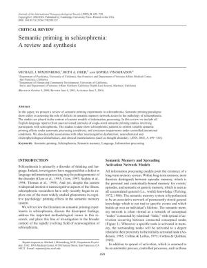 Semantic Priming in Schizophrenia: a Review and Synthesis