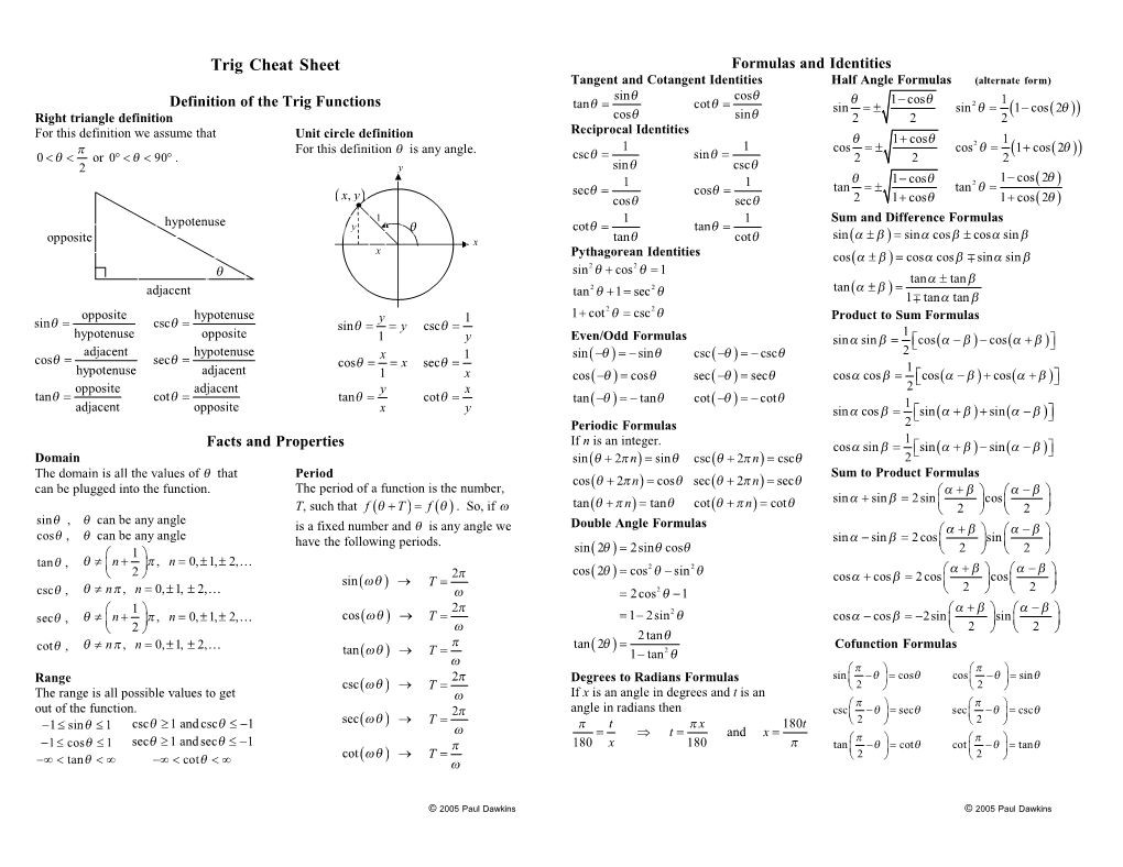 trig cheat sheet pdf