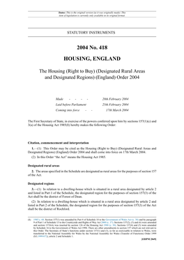 Designated Rural Areas and Designated Regions) (England) Order 2004