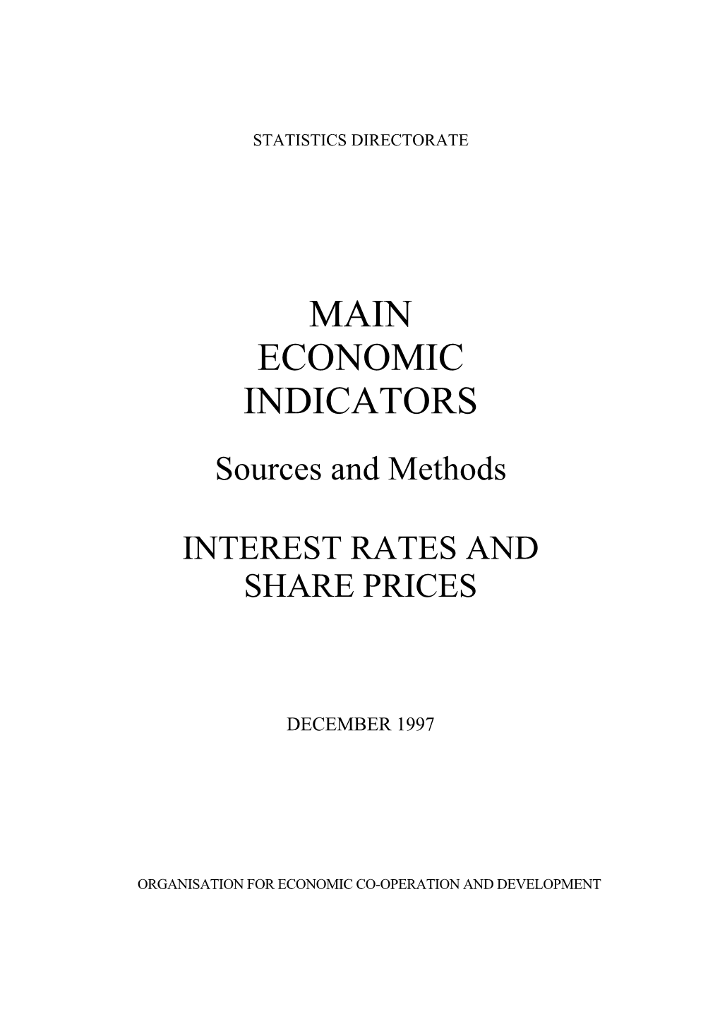 ECONOMIC INDICATORS Sources and Methods