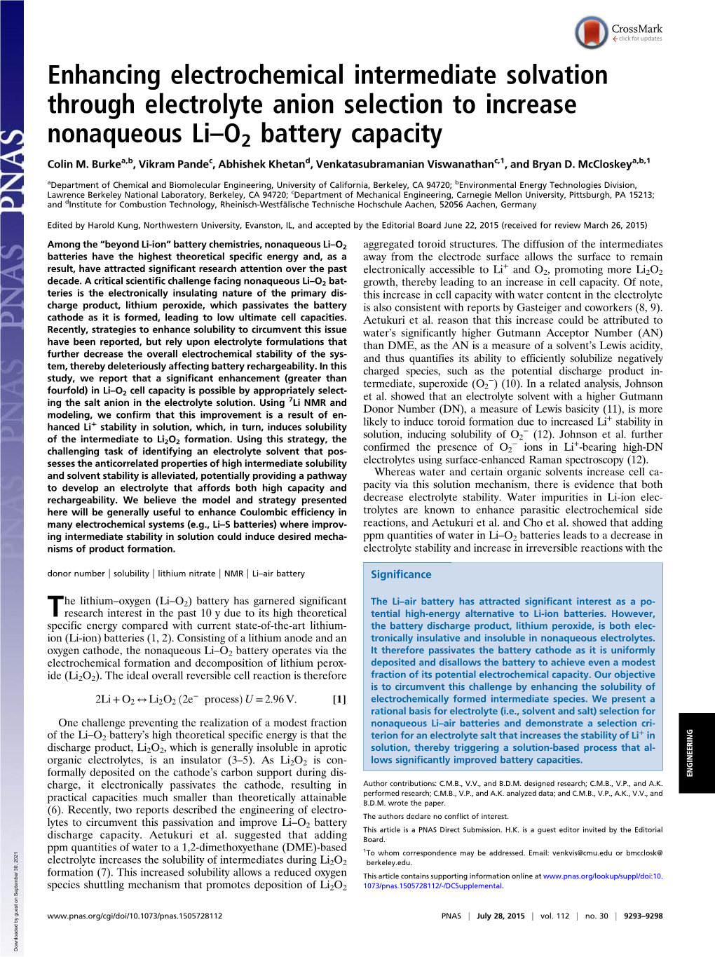 Enhancing Electrochemical Intermediate Solvation Through Electrolyte Anion Selection to Increase Nonaqueous Li–O2 Battery Capacity Colin M