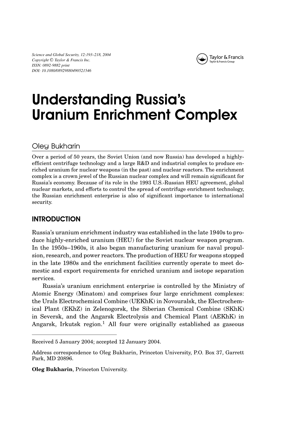 Understanding Russia's Uranium Enrichment Complex