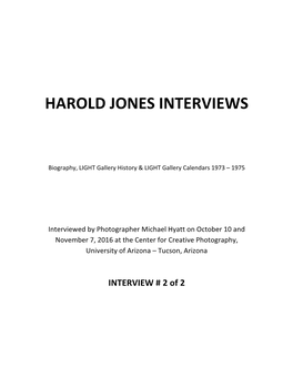 Harold Jones Interviews