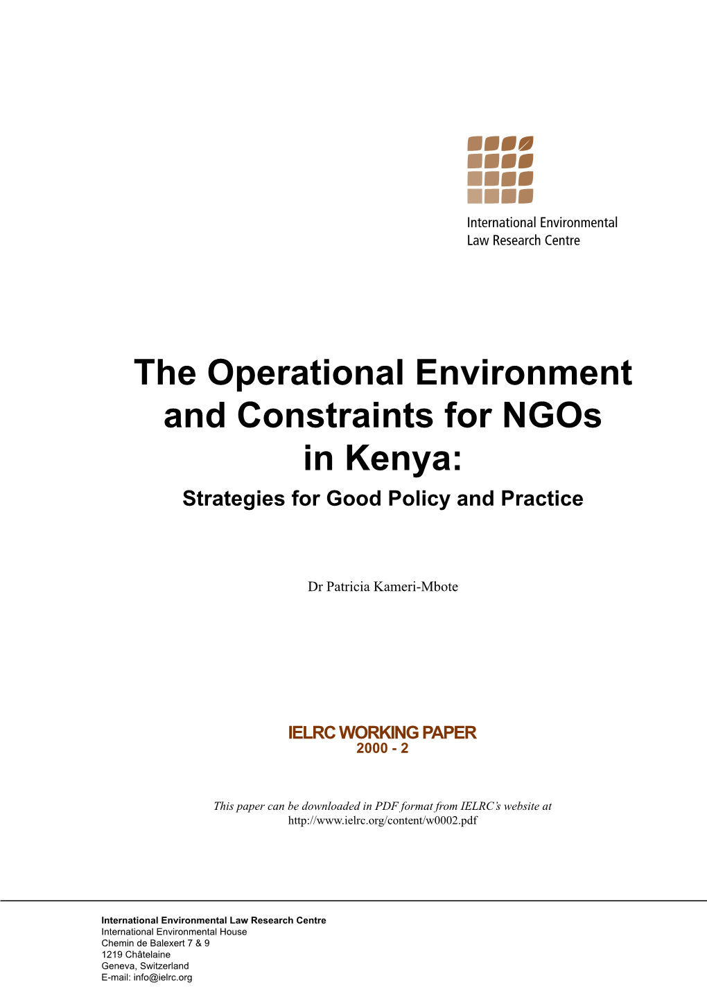 Ngos in Kenya: Strategies for Good Policy and Practice