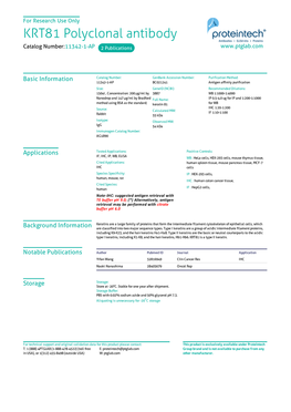 KRT81 Polyclonal Antibody Catalog Number:11342-1-AP 2 Publications
