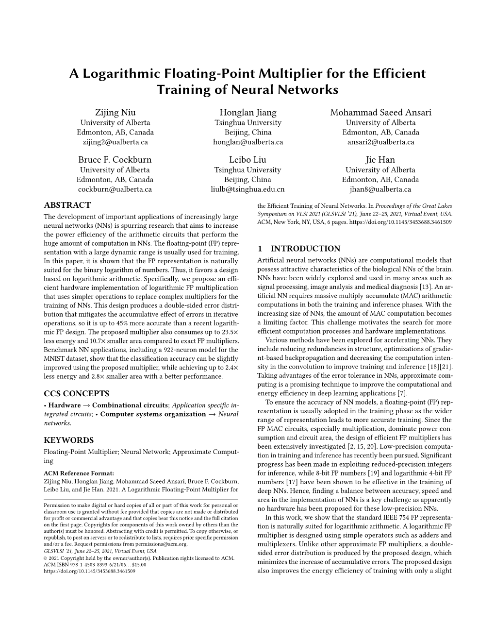 A Logarithmic Floating-Point Multiplier for the Efficient Training of Neural Networks