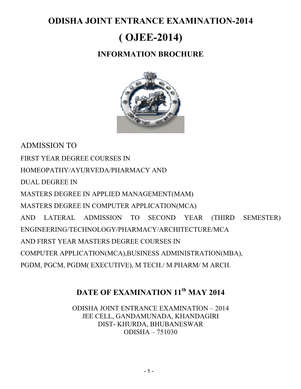 ( Ojee-2014) Information Brochure