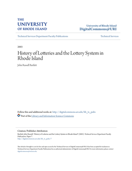 History of Lotteries and the Lottery System in Rhode Island John Russell Bartlett