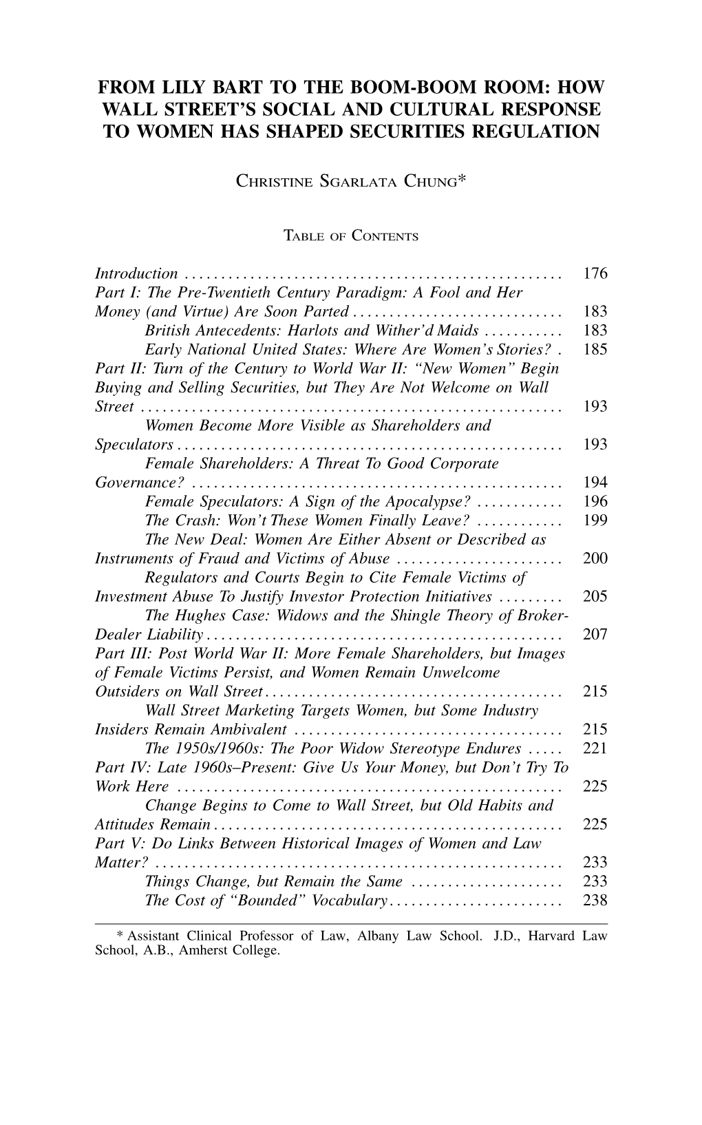 From Lily Bart to the Boom-Boom Room: How Wall Street’S Social and Cultural Response to Women Has Shaped Securities Regulation