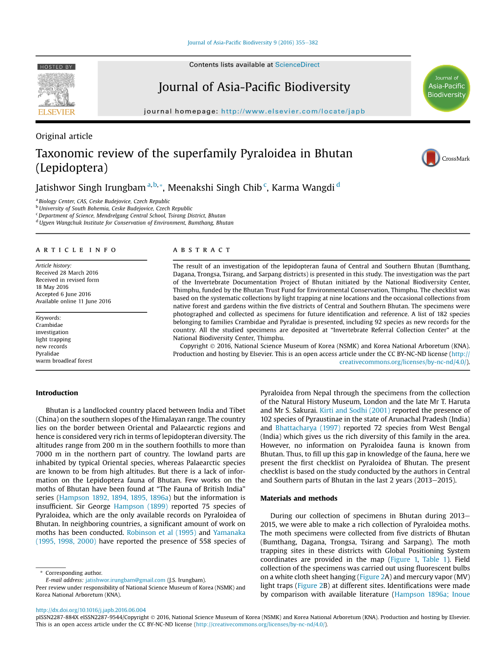 Taxonomic Review of the Superfamily Pyraloidea in Bhutan (Lepidoptera)