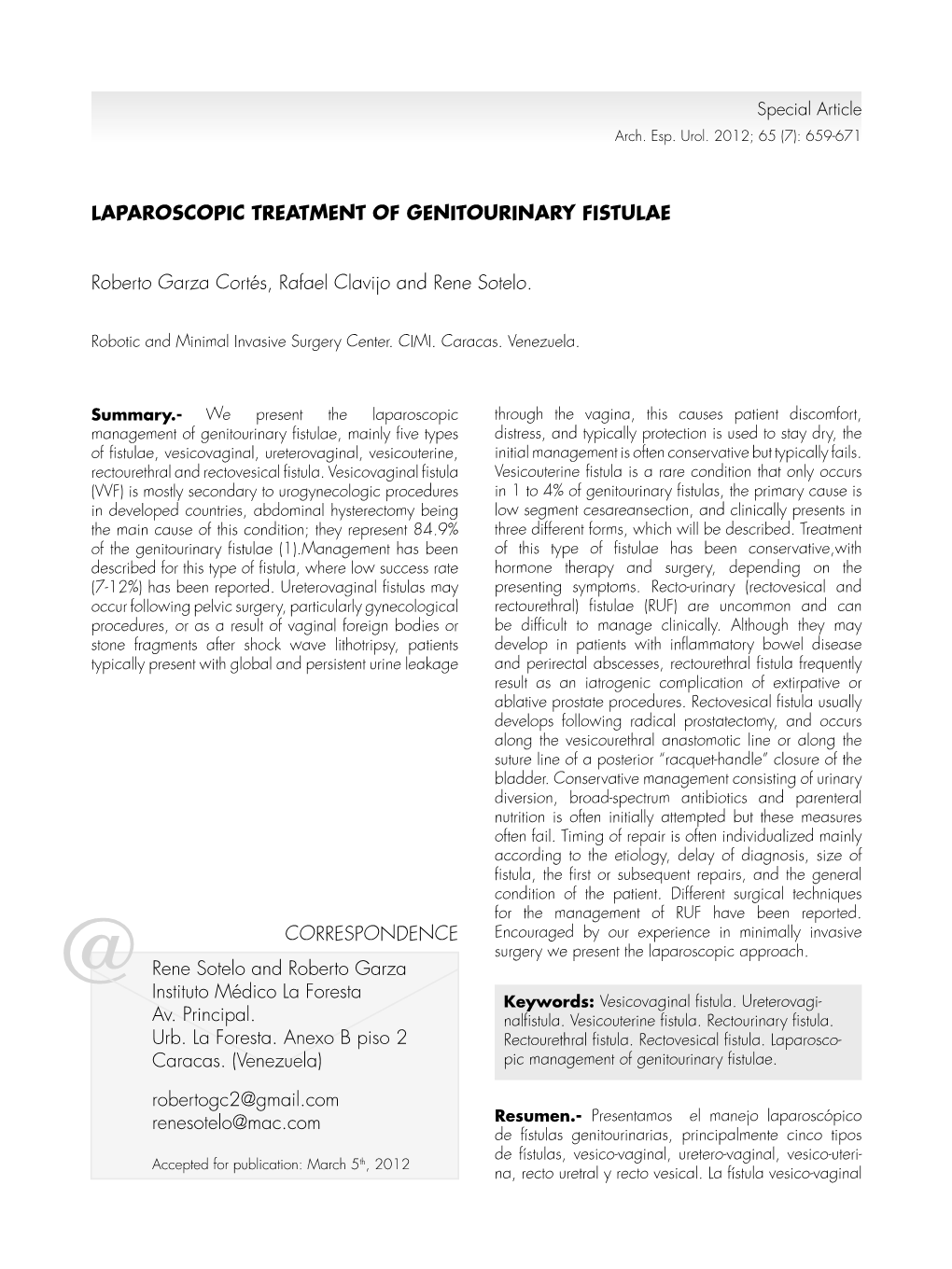 Laparoscopic Treatment of Genitourinary Fistulae