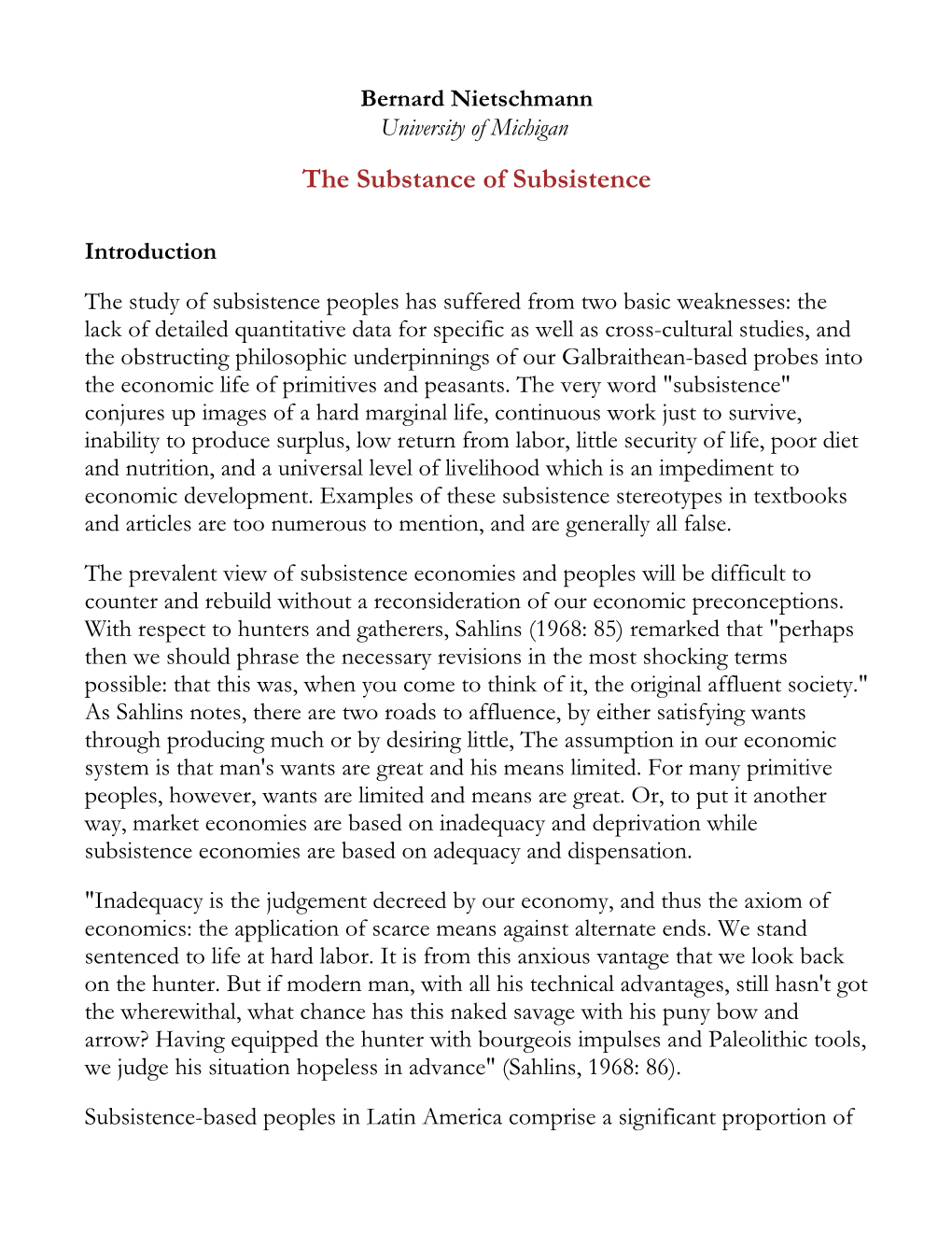 The Substance of Subsistence