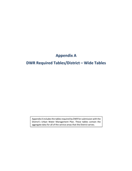 Appendix a DWR Required Tables/District – Wide Tables