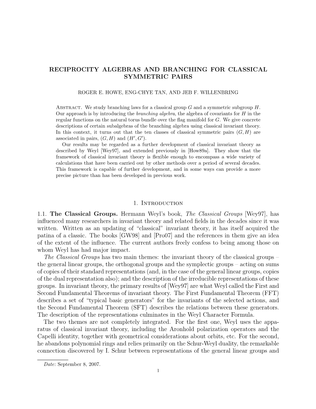 Reciprocity Algebras and Branching for Classical Symmetric Pairs