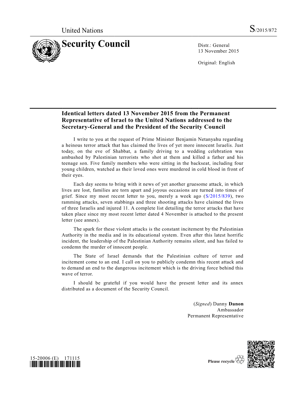 Security Council Distr.: General 13 November 2015