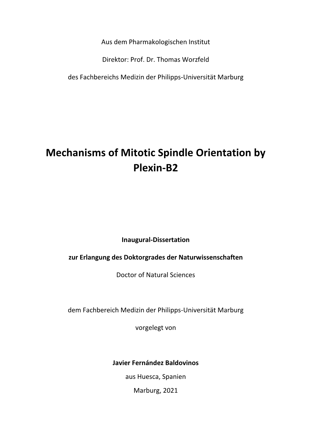 Mechanisms of Mitotic Spindle Orientation by Plexin-B2