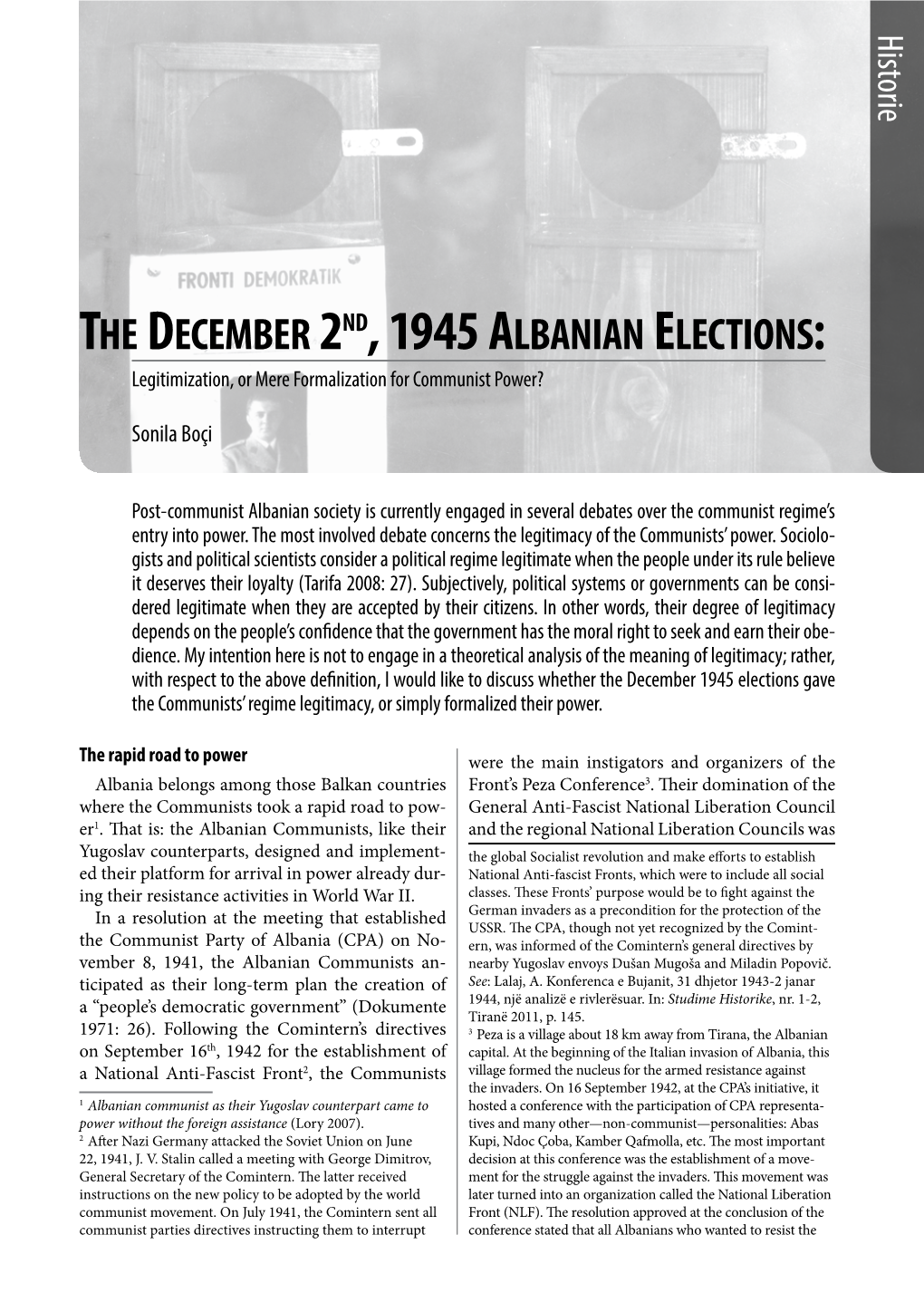 The December 2Nd, 1945 Albanian Elections: Legitimization, Or Mere Formalization for Communist Power?