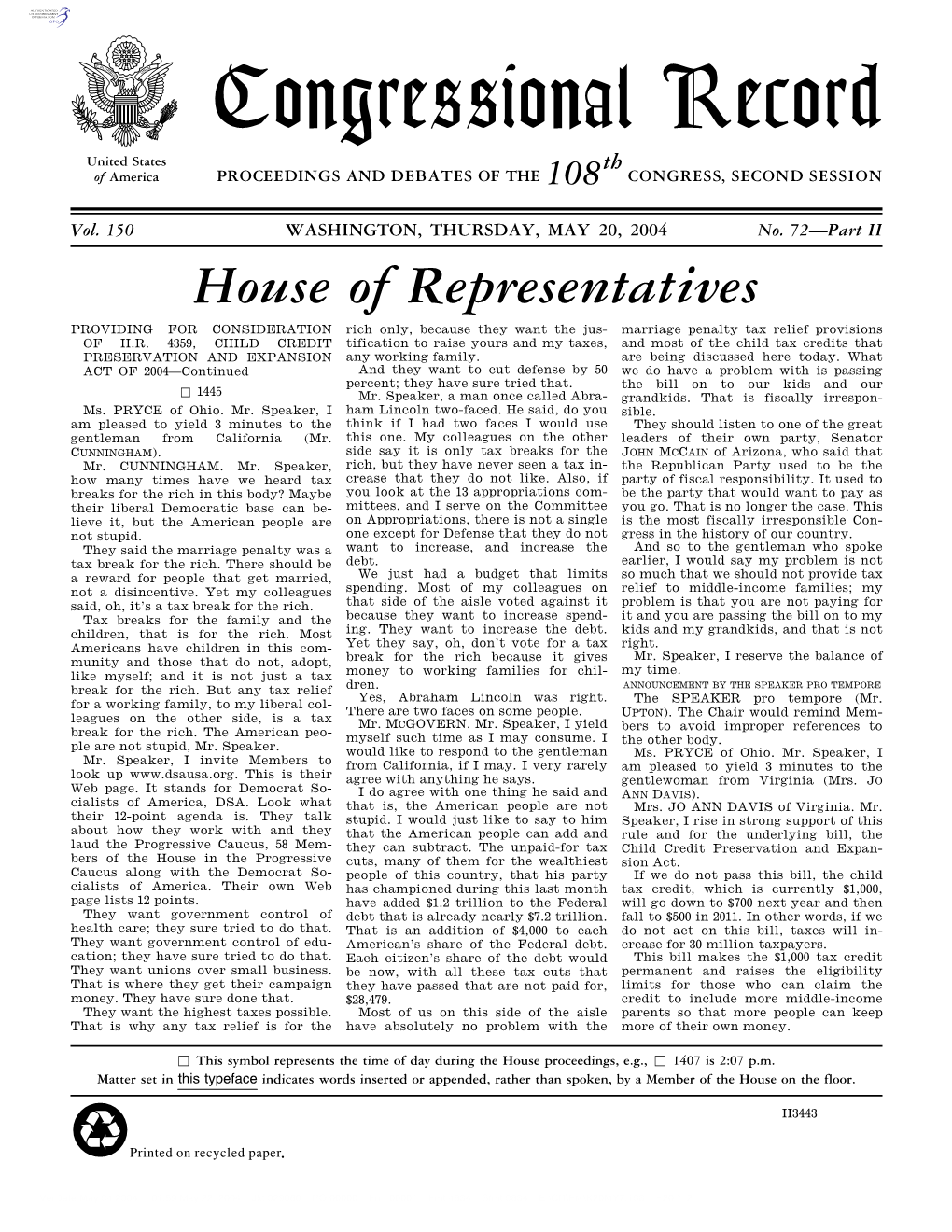 Congressional Record United States Th of America PROCEEDINGS and DEBATES of the 108 CONGRESS, SECOND SESSION