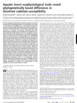 Aquatic Insect Ecophysiological Traits Reveal Phylogenetically Based Differences in Dissolved Cadmium Susceptibility