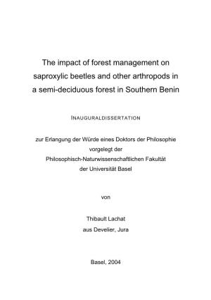 The Impact of Forest Management on Saproxylic Beetles and Other Arthropods in a Semi-Deciduous Forest in Southern Benin