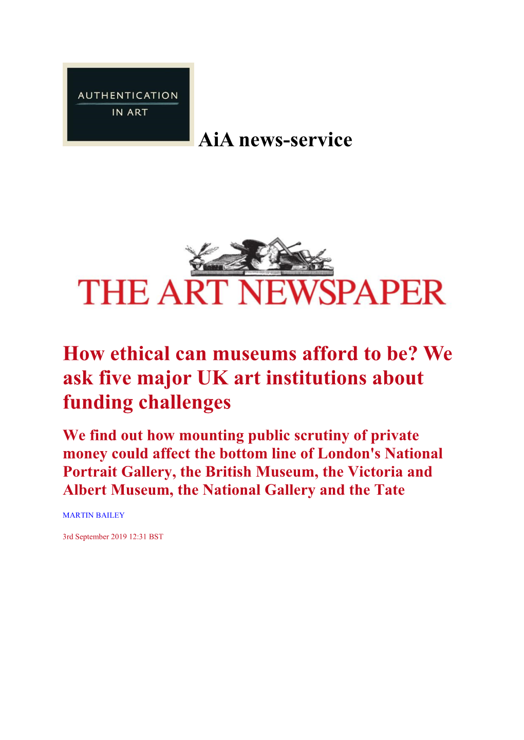 Aia News-Service How Ethical Can Museums Afford to Be? We Ask Five