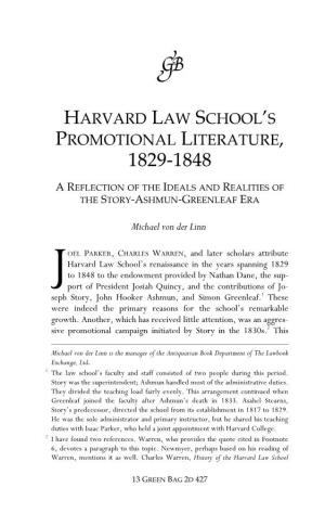 Harvard Law School's Promotional Literature, 1829-1848