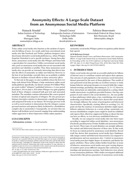 Anonymity Effects: a Large-Scale Dataset from an Anonymous Social Media Platform