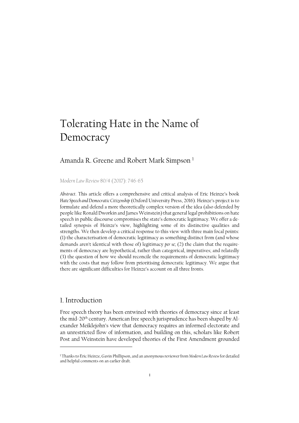 Tolerating Hate in the Name of Democracy