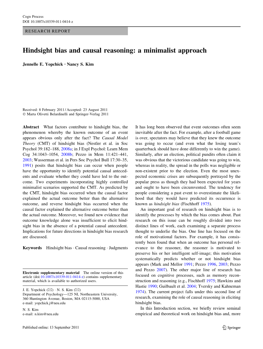 Hindsight Bias and Causal Reasoning: a Minimalist Approach