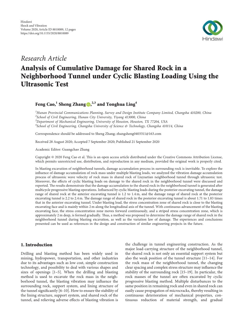 Analysis of Cumulative Damage for Shared Rock in a Neighborhood Tunnel Under Cyclic Blasting Loading Using the Ultrasonic Test