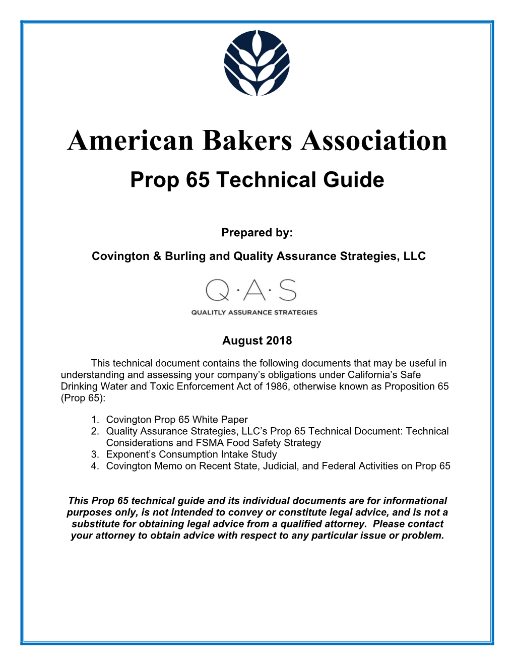 American Bakers Association Prop 65 Technical Guide