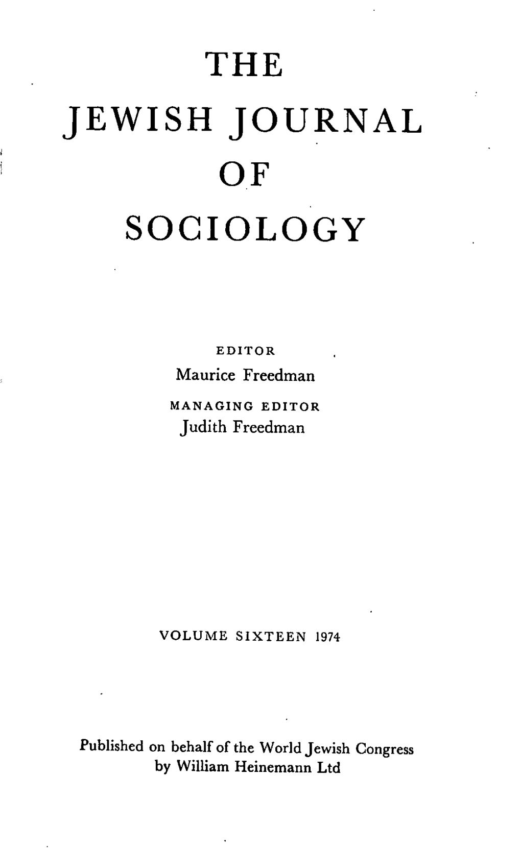 The Jewish Journal of Sociology