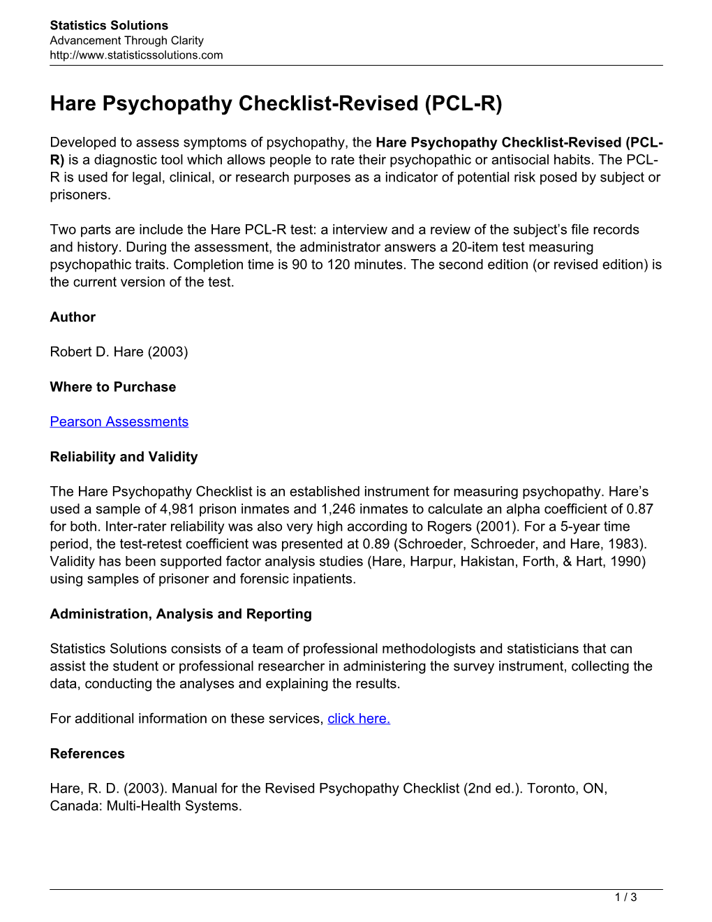 Hare Psychopathy Checklist-Revised (PCL-R)