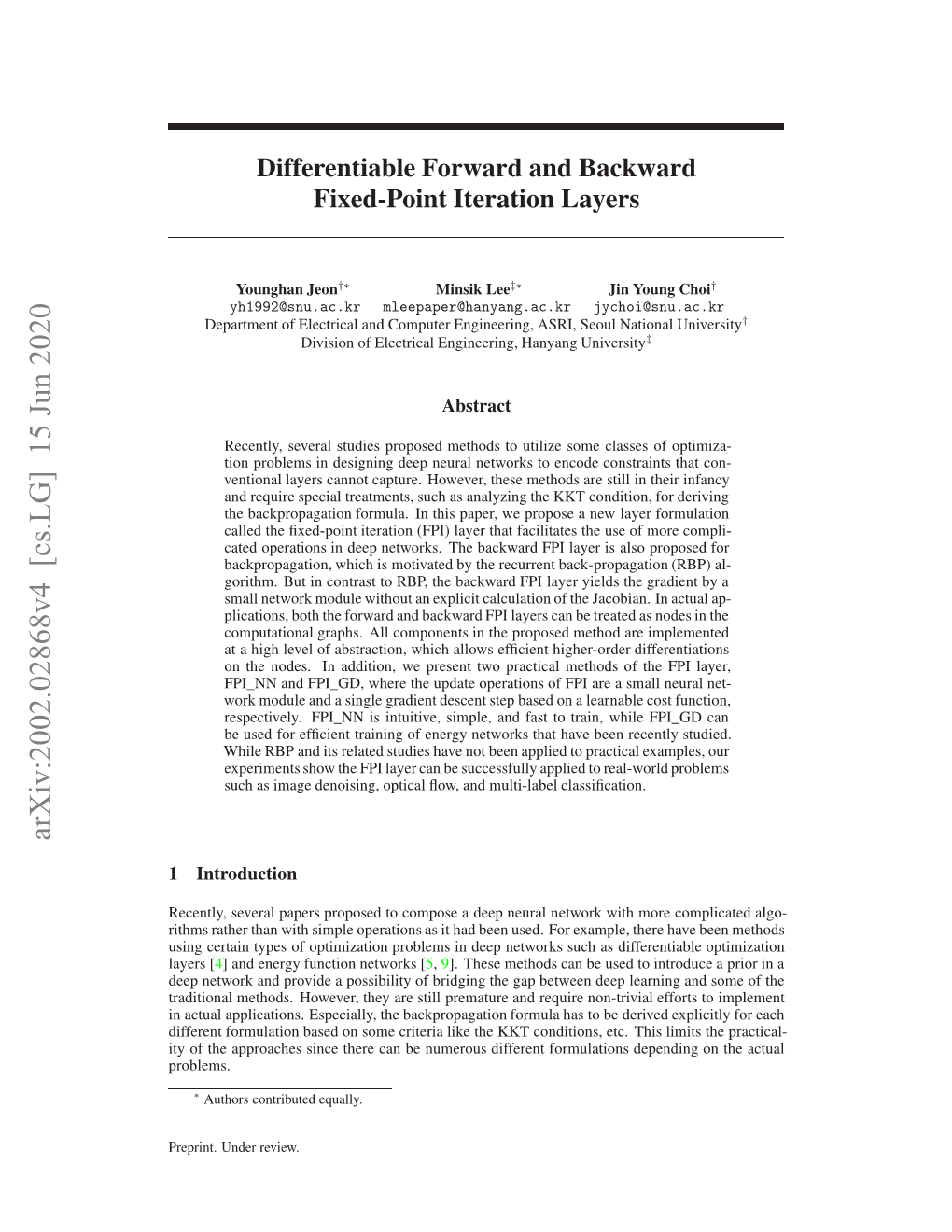Differentiable Forward and Backward Fixed-Point Iteration Layers