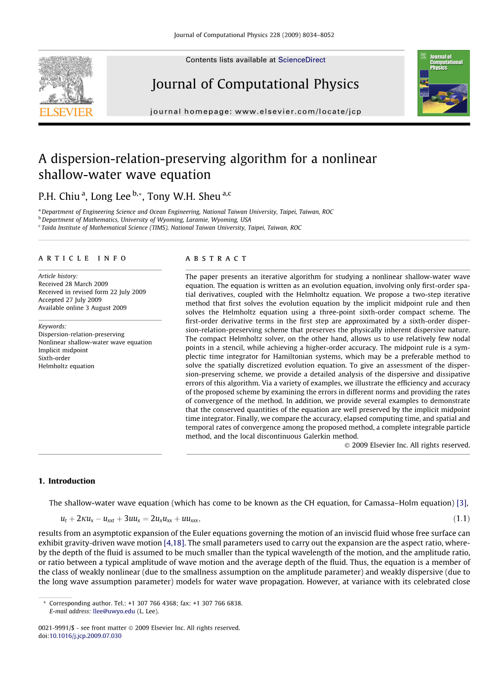 A Dispersion-Relation-Preserving Algorithm for a Nonlinear Shallow-Water Wave Equation