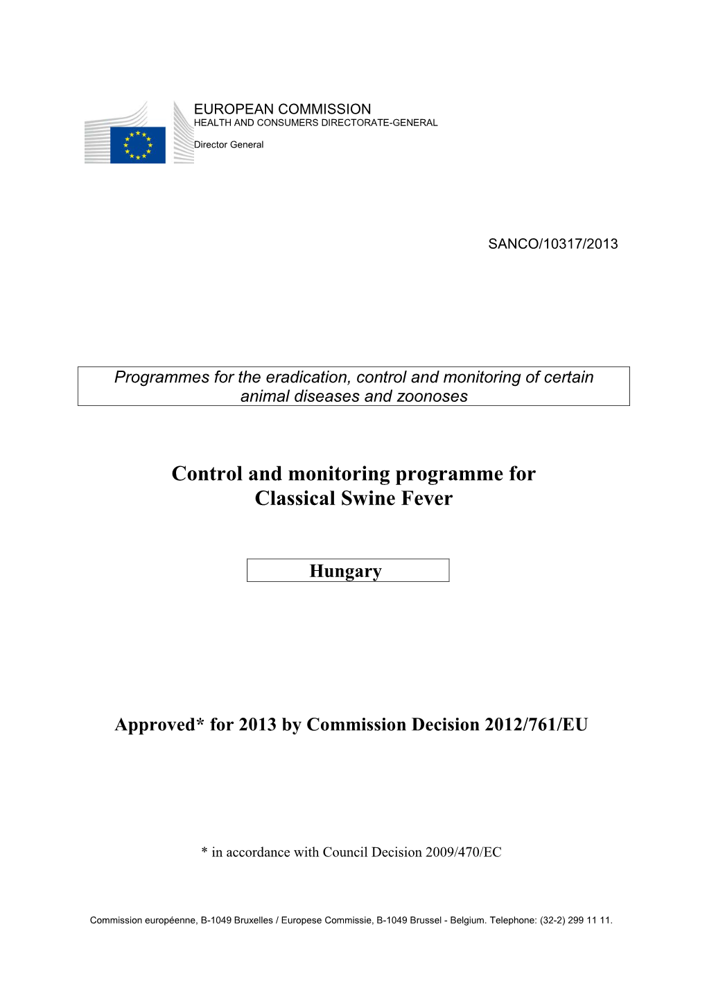 Control and Monitoring Programme for Classical Swine Fever