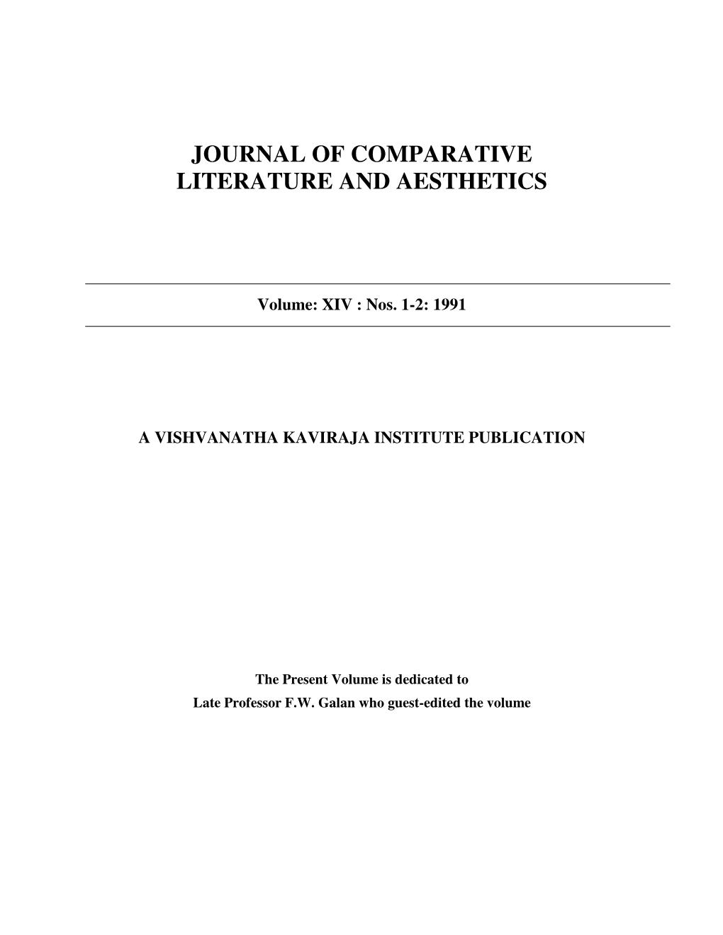 Journal of Comparative Literature and Aesthetics