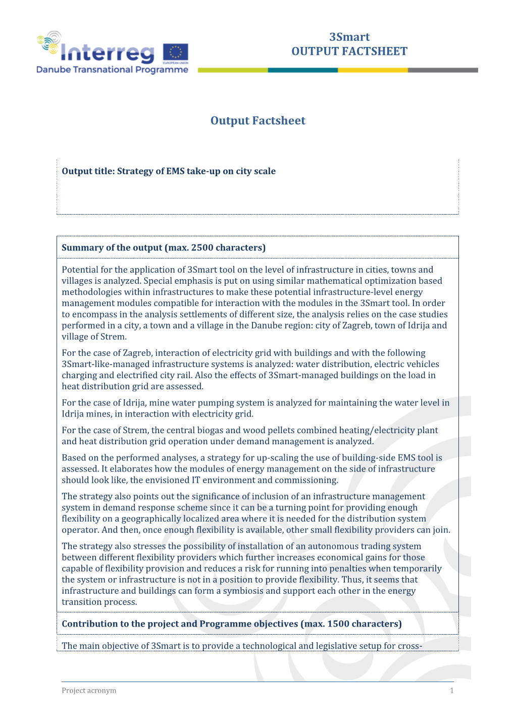 3Smart OUTPUT FACTSHEET Output Factsheet