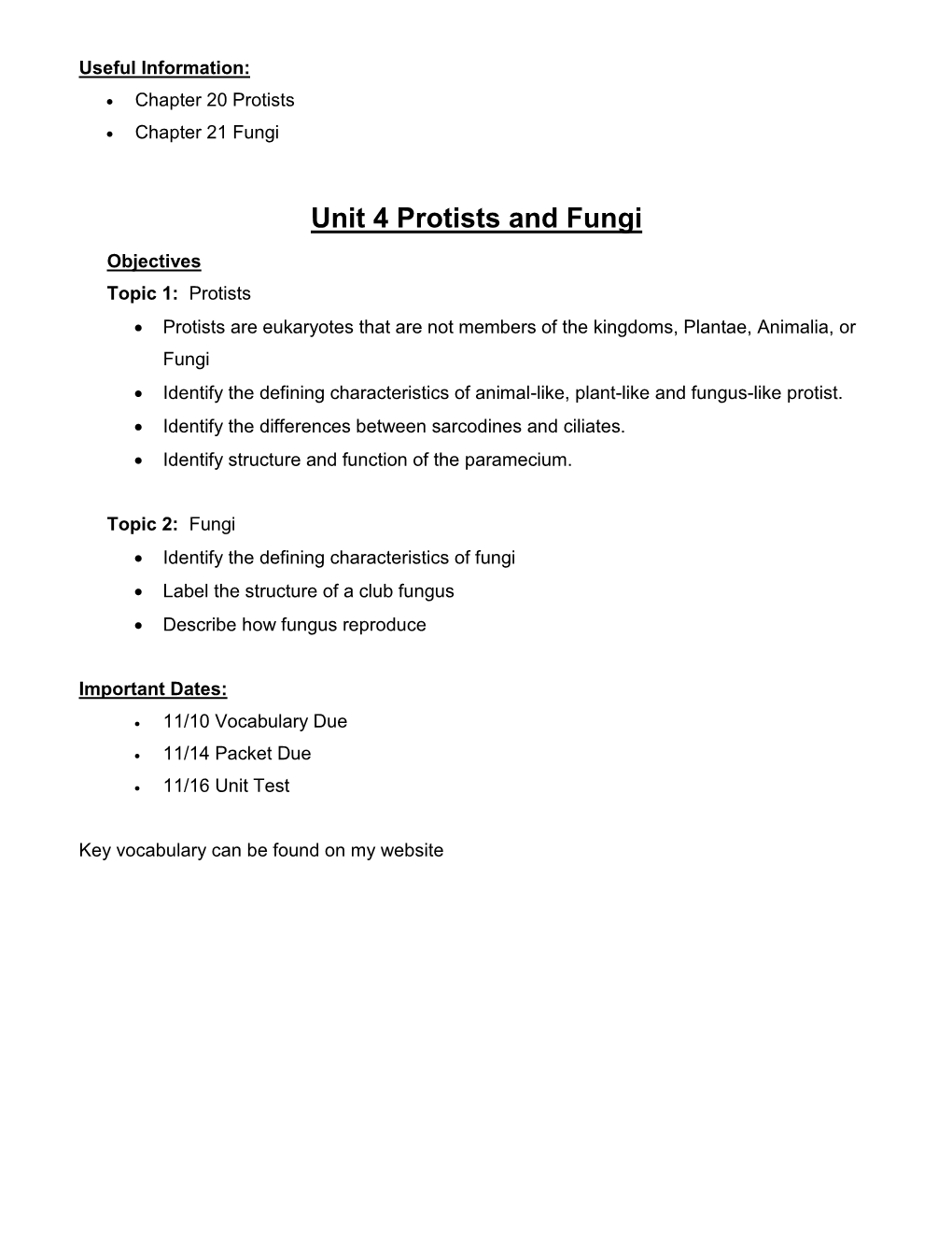 Kingdoms: Protists, Fungi, Plants and Animals