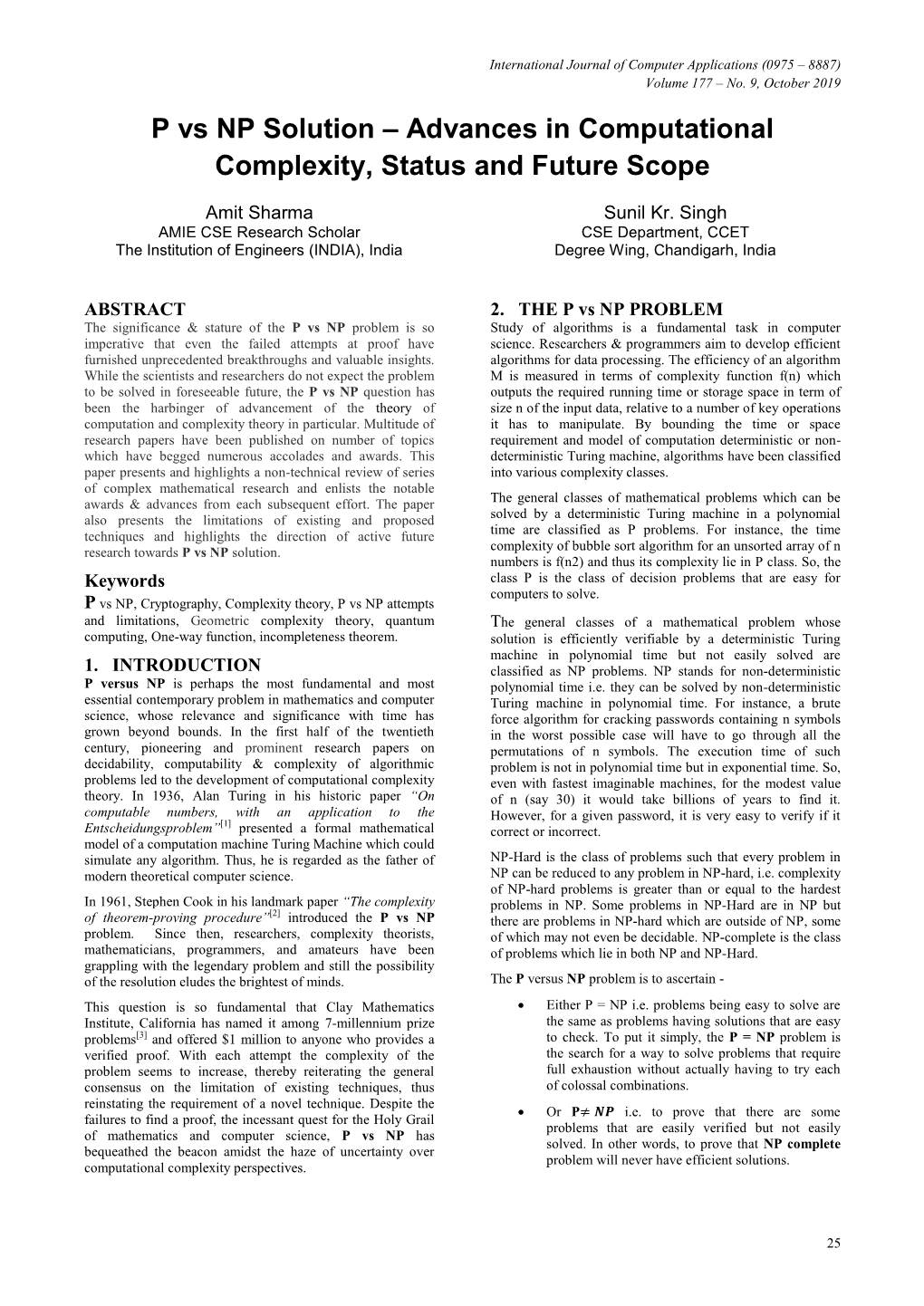 P Vs NP Solution – Advances in Computational Complexity, Status and Future Scope