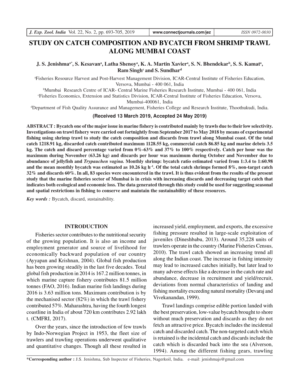 Study on Catch Composition and Bycatch from Shrimp Trawl Along Mumbai Coast