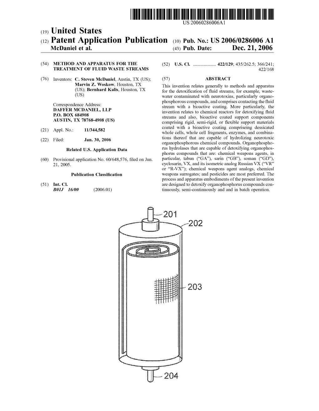 (12) Patent Application Publication (10) Pub. No.: US 2006/0286006 A1 Mcdaniel Et Al