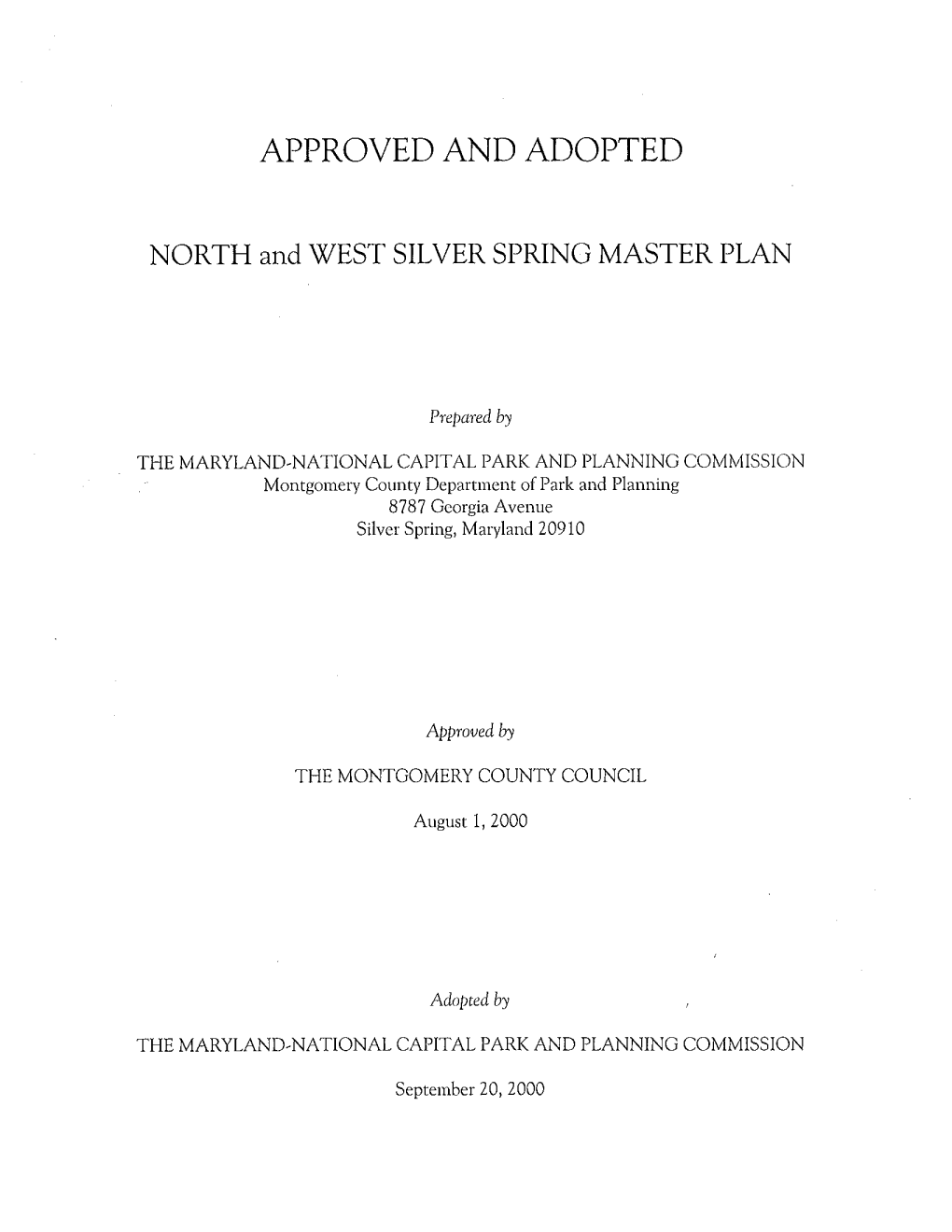 NORTH and WEST SILVER SPRING MASTER PLAN