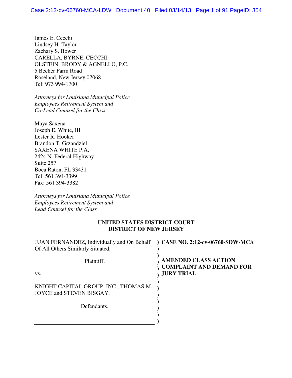 Juan Fernandez, Et Al. V. Knight Capital Group, Inc., Et Al. 12-CV